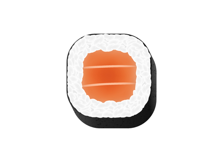 Creative vector illustration of chopsticks holding sushi salmon pieces roll isolated on transparent background. Art design snack template. Abstract concept restaurant, bar, shop menu graphic element.のイラスト素材