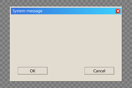 Creative vector illustration of operating system message template, error window isolated on transparent background. Art design computer user interface. Abstract concept graphic information element.のイラスト素材