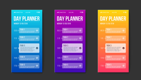 Creative vector illustration of phone day planner template, calendar done task isolated on transparent background. Art design interface to do list. Abstract concept graphic UX UI element.のイラスト素材