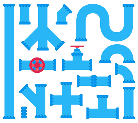 Creative vector illustration of steel metal water, oil, gas pipeline, pipes sewage isolated on transparent background. Art design abstract concept graphic ells, gate valve, fittings, faucet element.のイラスト素材