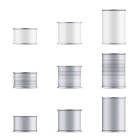 Creative vector illustration metal tin can of tuna top and front view isolated on transparent background. Art design food aluminum, steel packaging template mock up. Abstract concept graphic element.のイラスト素材