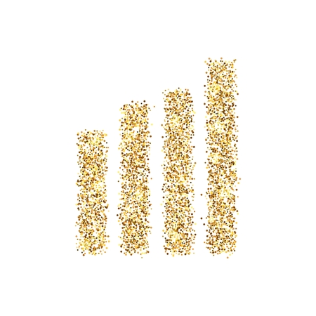 Gold glitter icon of wireless isolated on background. Art creative concept illustration for web, glow light confetti, bright sequins, sparkle tinsel, abstract bling, shimmer dust, foilの写真素材