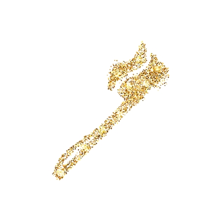 Gold glitter icon of toothbrush isolated on background. Art creative concept illustration for web, glow light confetti, bright sequins, sparkle tinsel, abstract bling, shimmer dust, foil.の写真素材