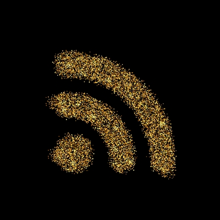 Gold glitter icon of wifi isolated on background. Art creative concept illustration for web, glow light confetti, bright sequins, sparkle tinsel, abstract bling, shimmer dust, foil.の写真素材