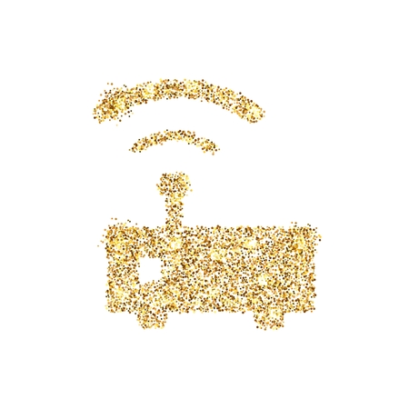 Gold glitter icon of wifi router isolated on background. Art creative concept illustration for web, glow light confetti, bright sequins, sparkle tinsel, abstract bling, shimmer dust, foil.の写真素材