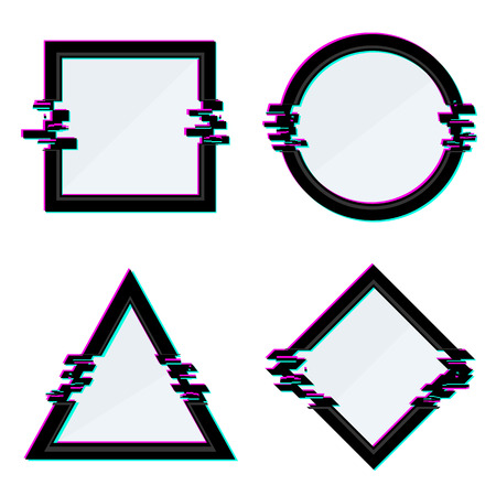 Creative illustration of geometric glitch frames set isolated on background. Art design Tv distortion effect template. Abstract concept graphic banner, invitation, flyer elementの写真素材