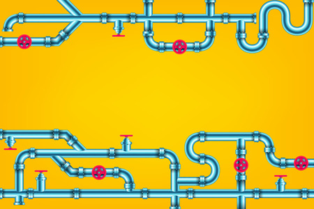 Creative illustration of industrial oil, water, gas pipe system and ware pipeline fittings, valves...