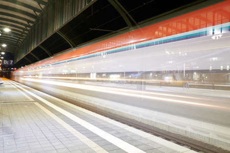 Darmstadt, Hessen, Germany - 06 Jan 2020: Darmstadt main station, platform view level at nigthのeditorial素材