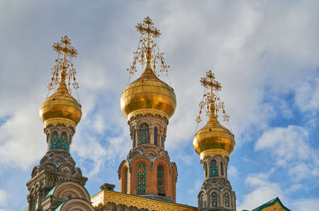 Darmstadt, Germany, Mar 01 2020: Detail of the Russian Orthodox Church in MathildenhÃ¶he, Darmstadt.の写真素材