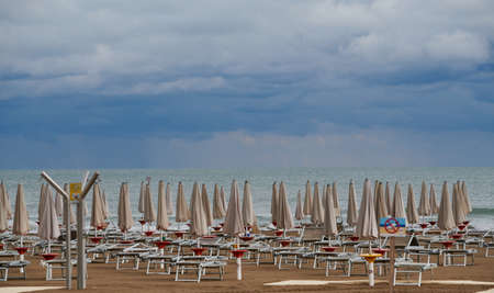 View of the empty beach of Caorle at the end of September.の写真素材