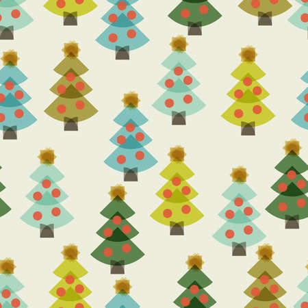 Retro Christmas Trees with Balls - green blue redのイラスト素材