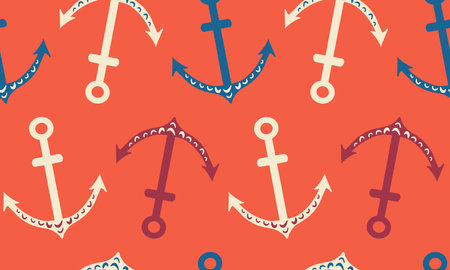 Dancing Anchor Lines - red blue beige white wavesのイラスト素材