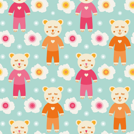 Dreaming Teddy Bear with Abstract Cloud Flowersのイラスト素材