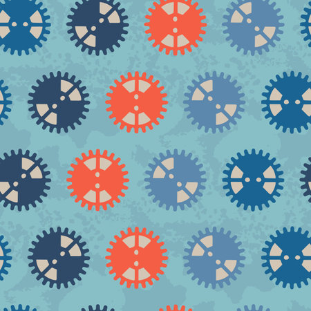 Technical gear wheels in vintage industrial blue red orangeのイラスト素材