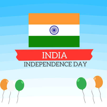 Illustration vector graphic of india independence day with blue sky backgrounds and india balloons....