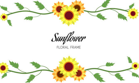 Flat illustration of sunflower floral frame on white background. Good for your card, etcのイラスト素材