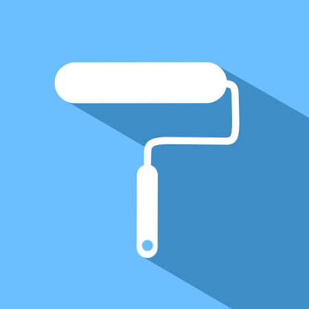 Silhouette illustration of roller brush with long shadow on blue background. Good for painting iconのイラスト素材
