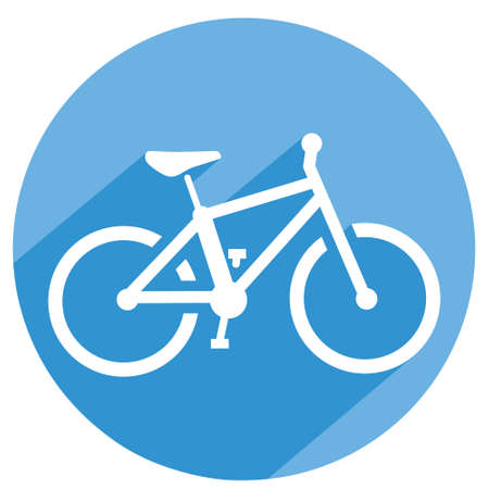 Bicycle silhouette with long shadow on blue circle button. Good for icon, symbol, etcのイラスト素材