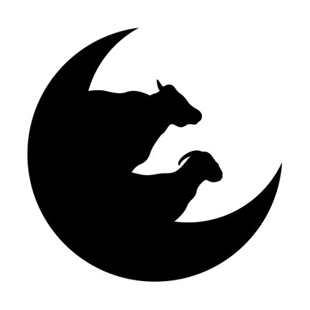 Black silhouette of a goat on a crescent moon. Vector illustration.のイラスト素材