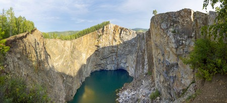 Panorama of the canyon formed by the collapse of the rock and filling with underground waters. Once...