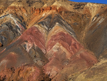 Fantastic Martian landscape. Red mountains. Multicolored paint of rock. Mars. Extraction of useful excavated.の写真素材
