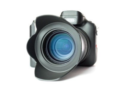 Digital SLR and lens isolated on whiteの写真素材