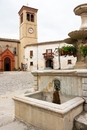 Market place with fountain in the village of Talamello, le Marche, Italyの写真素材