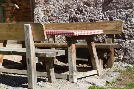 Picnic place in front of an alp in the italian mountainsの写真素材