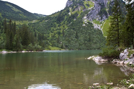 Crystal clear mountain lake in Bavaria, Germanyの写真素材