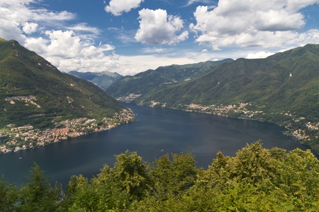 Lake Como, Italy, from above with the village Moltrasioの写真素材