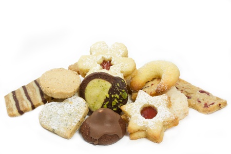 Selection of christmas cookies on white backgroundの写真素材