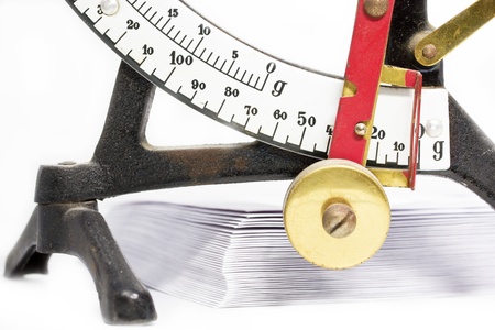 Old fashioned letter scale with letters on white backgroundの写真素材