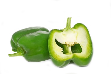 Green Paprika pepper on white backgroundの写真素材