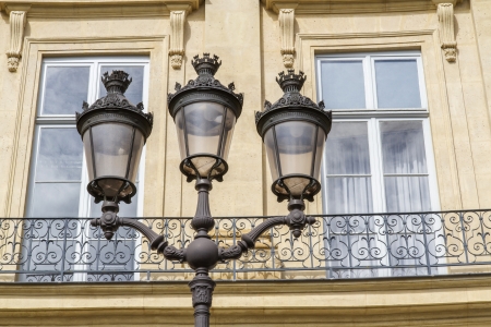 Metallic retro lamppost in Paris, Franceの写真素材