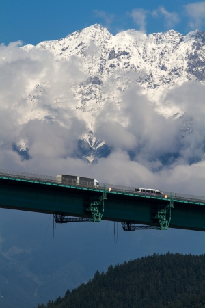 Highway bridge crossing Austria on the way to Italyの写真素材