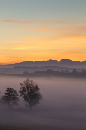 Sunrise over the bavarian alps, Germanyの写真素材