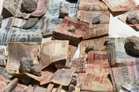 Indian rupee bank notes in the sunの写真素材