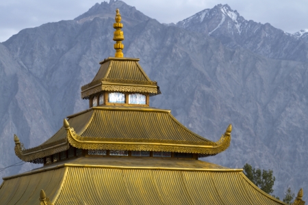 Temple roof, seen in Ladakh, Indiaの写真素材