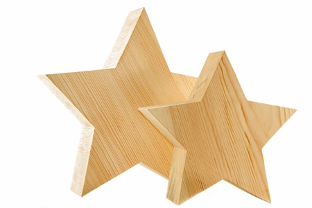Wooden stars as decoration isolated on white backgroundの写真素材