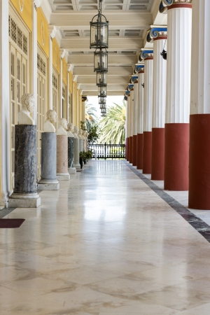 Collonade inside the Achilleion building on Corfu island, Greeceの写真素材