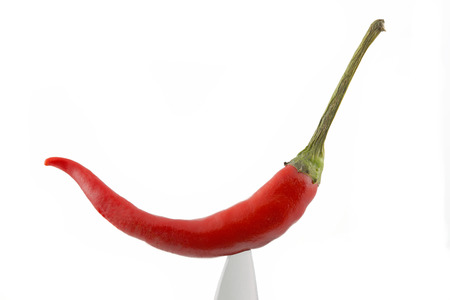 Single red hot chili isolated on white 