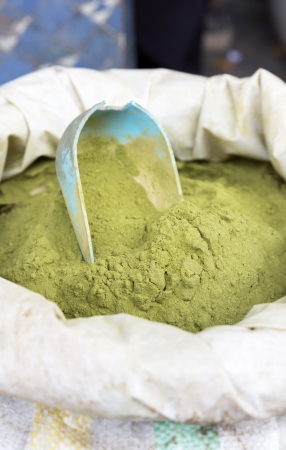 Henna powder on a market in Moroccoの写真素材
