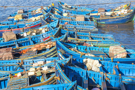 Fishing boats in Essaouira harbour, Moroccoの写真素材