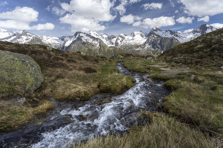 Scenic mountain stream in the Italian alps, Europe
