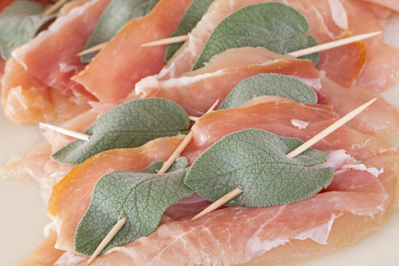 Saltimbocca with ham and sage leavesの写真素材