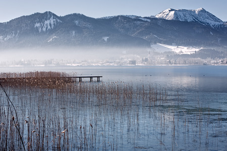 Winter at lake Tegernsee, Bavaria, Germanyの写真素材