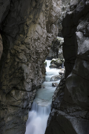 Hiking inside the Hoellentalklamm gorge in Bavaria, Germanyの写真素材