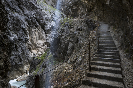 Hiking inside the Hoellentalklamm gorge in Bavaria, Germanyの写真素材