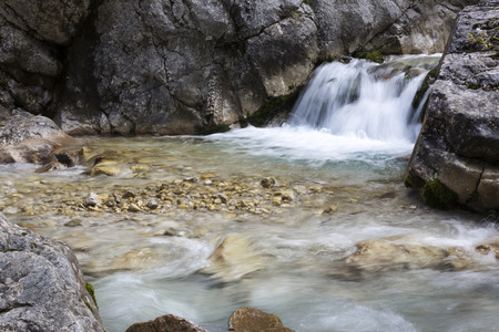 Hiking inside the Hoellentalklamm gorge in Bavaria, Germanyの写真素材