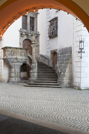 Staircase of the City Hall in in the picturesque town of Goerlitz, Germanyの写真素材